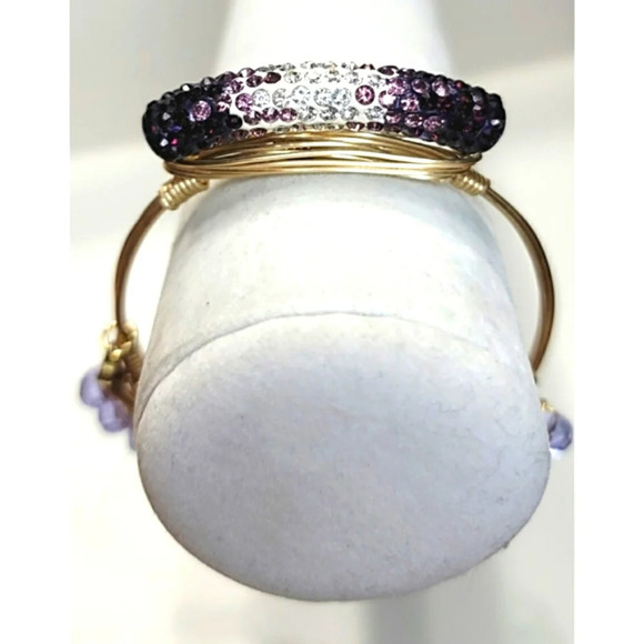 Purple Crystal Wire Wrapped Bangle - Picture 5 of 7